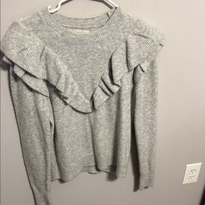LOFT Heather Gray Ruffled Sweater